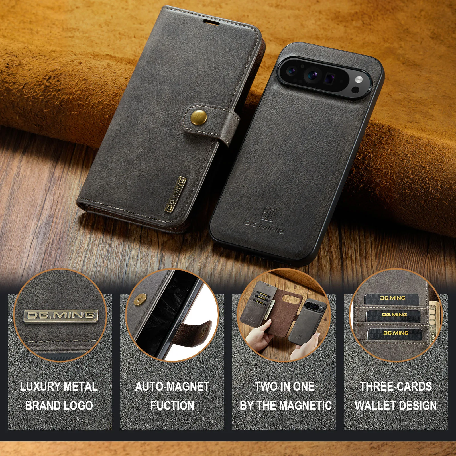Magnetic Detachable 2-in-1 Flip Leather Wallet Phone Case by DG.MING
