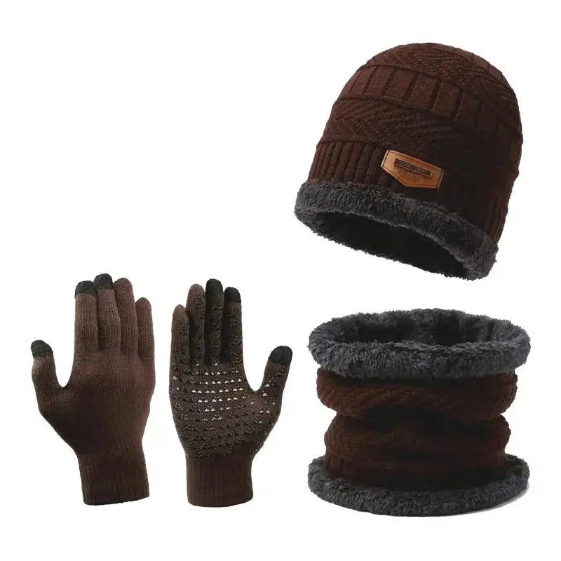 Men's windproof hat outdoor winter scarf gloves collar cashmere warm knitted hat set three piece for cycling needs cycling gloves winter hat winter accessories knitted hat scarf set
