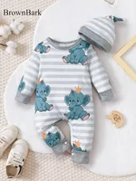 Barboteuse d'hiver pour nouveau-né garçon, imprimé ours, manches longues, boutonnée sur le devant, une pièce, vêtements doux à la mode pour bébé 3