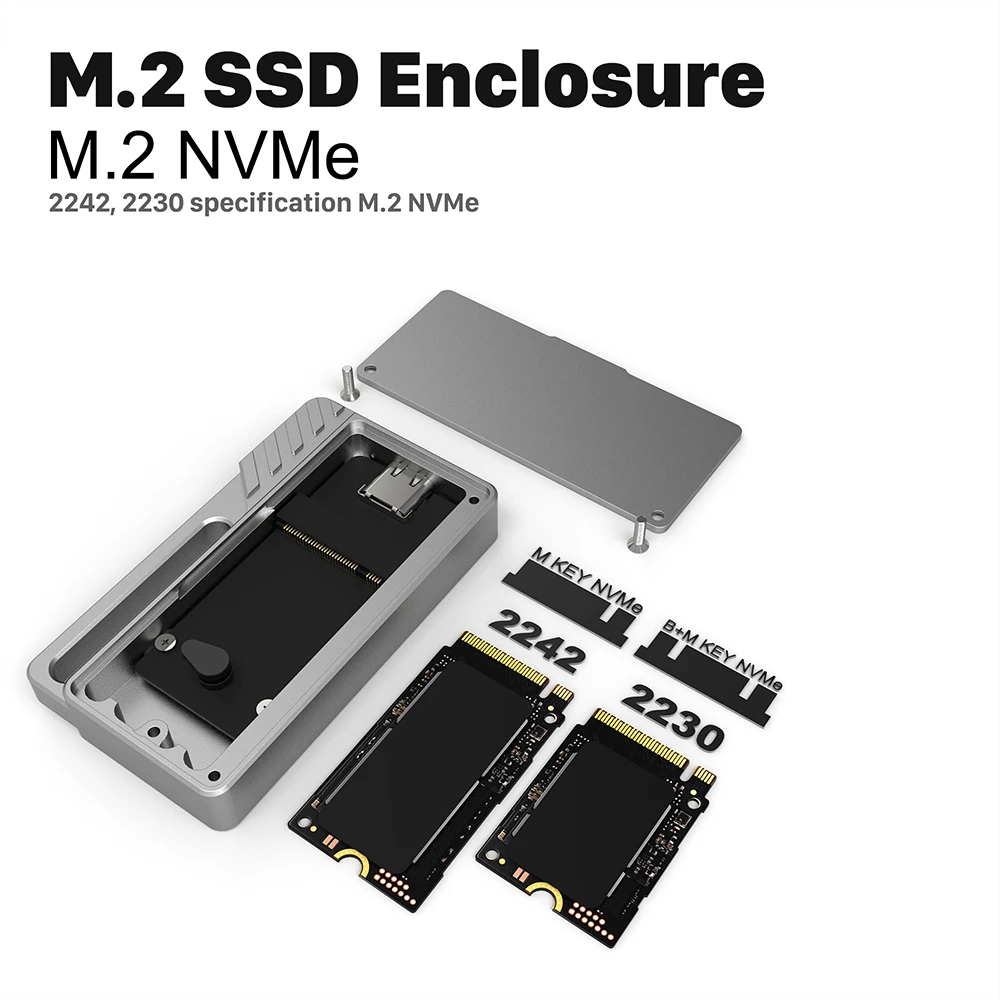 M.2 NVMe 2230 SSD Enclosure Case USB Adapter 10Gbps USB3.2 Gen2 Portable Box For M2 2230 2242 NVMe SN740/530/PM991a/BG4/BC711
