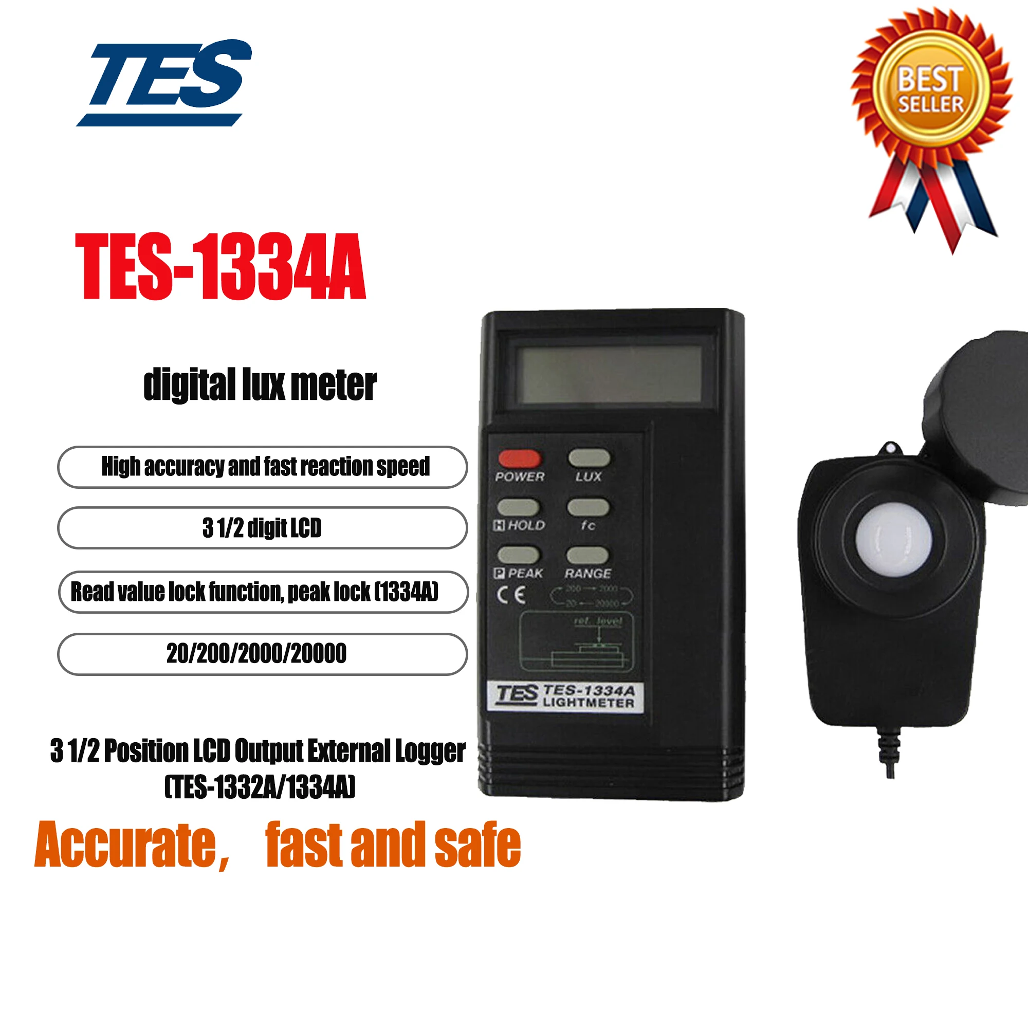 TES EMF TES-1334A Digital Lux Meter Illuminometer luminance Luxmeter light,Peak Hold Function For 1344A. Data Hold Function.