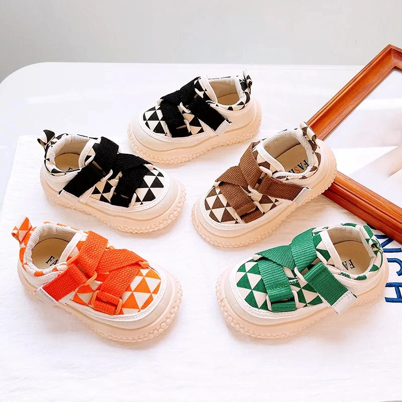 

Autumn New Children Sneakers Interwoven Straps Design Girls Canvas Shoes Lattice Boys Casual Shoes Baby Soft Bright Color Shoes