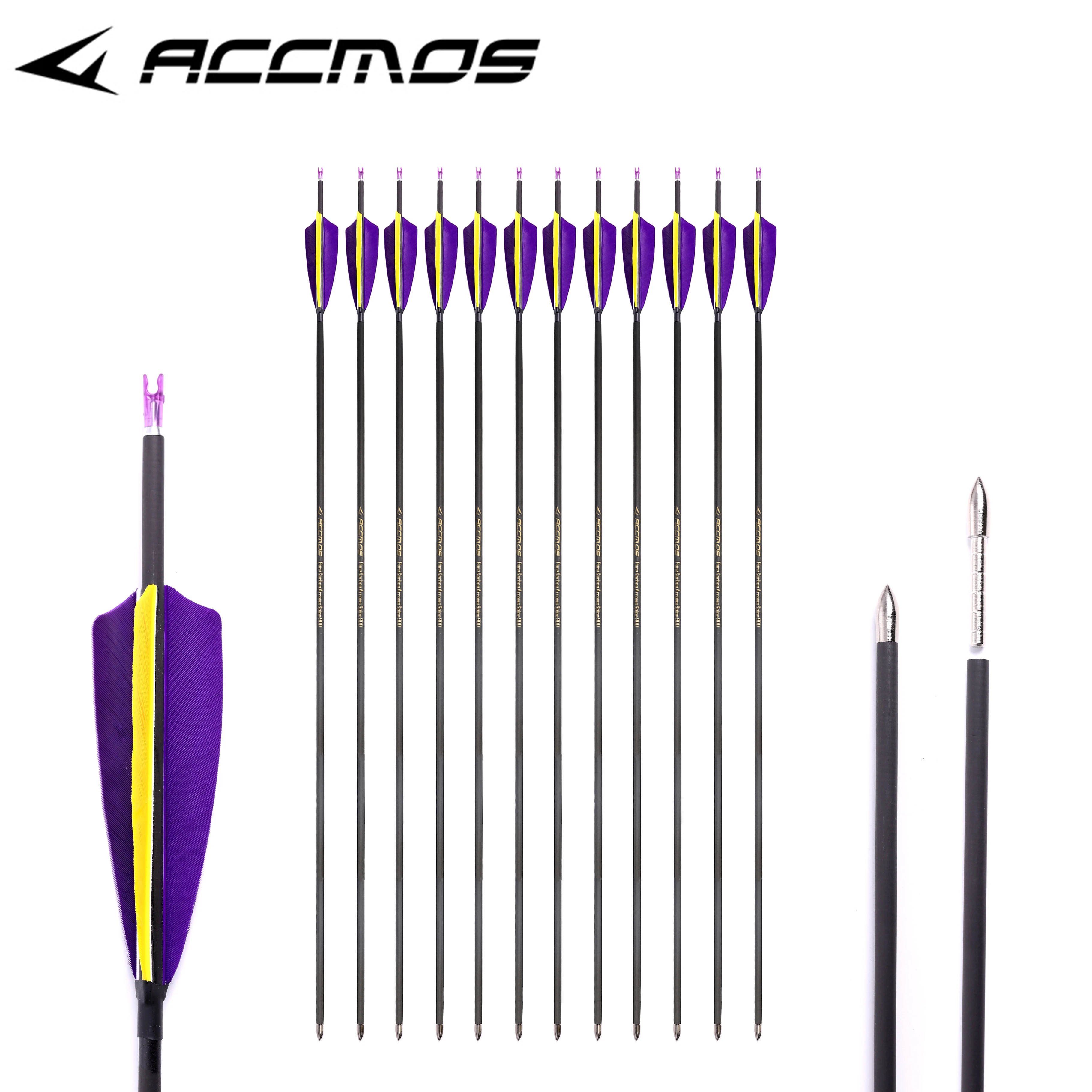 12pcs Pure Carbon Arrow ID 4.2mm 31in Spine 250 300 400 500 600 700 800 900 1000 1100 1300 1500 1800 with 4\