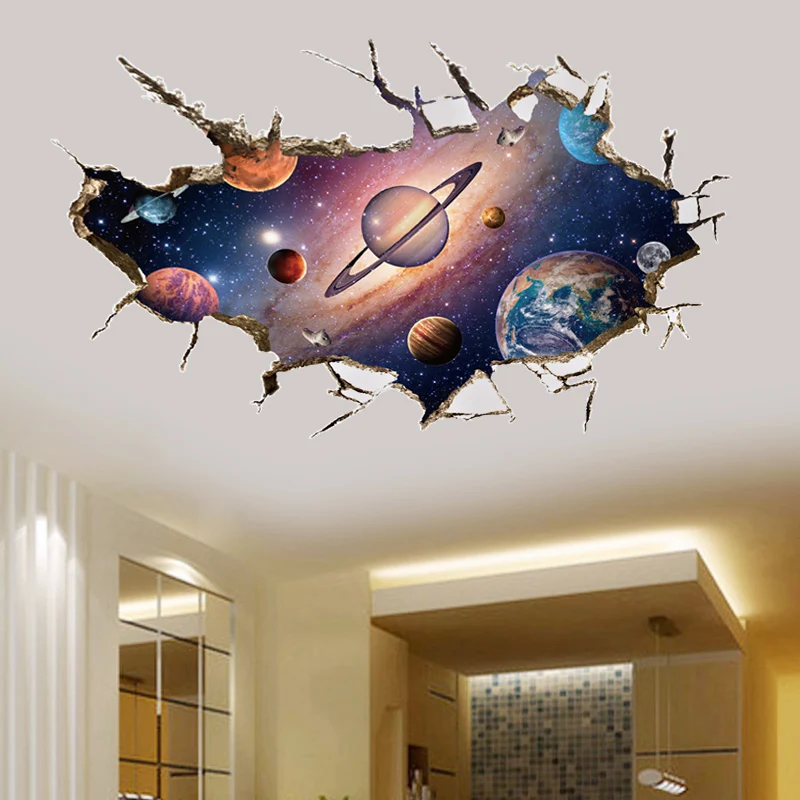 Space 3D three-dimensional wall pasted living room ceiling wall bedroom Creative room decoration painting background 3d stickers 3d wall stickers