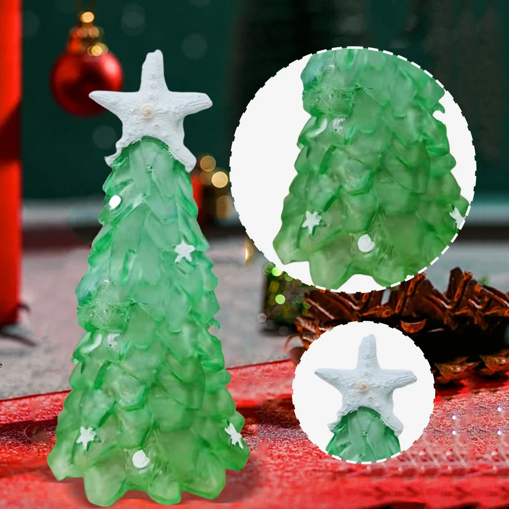 Sea Glass Christmas Tree with Starfish Handcrafted Christmas Tree Resin Mini Christmas Tree Ornaments for Birthday Party Gift