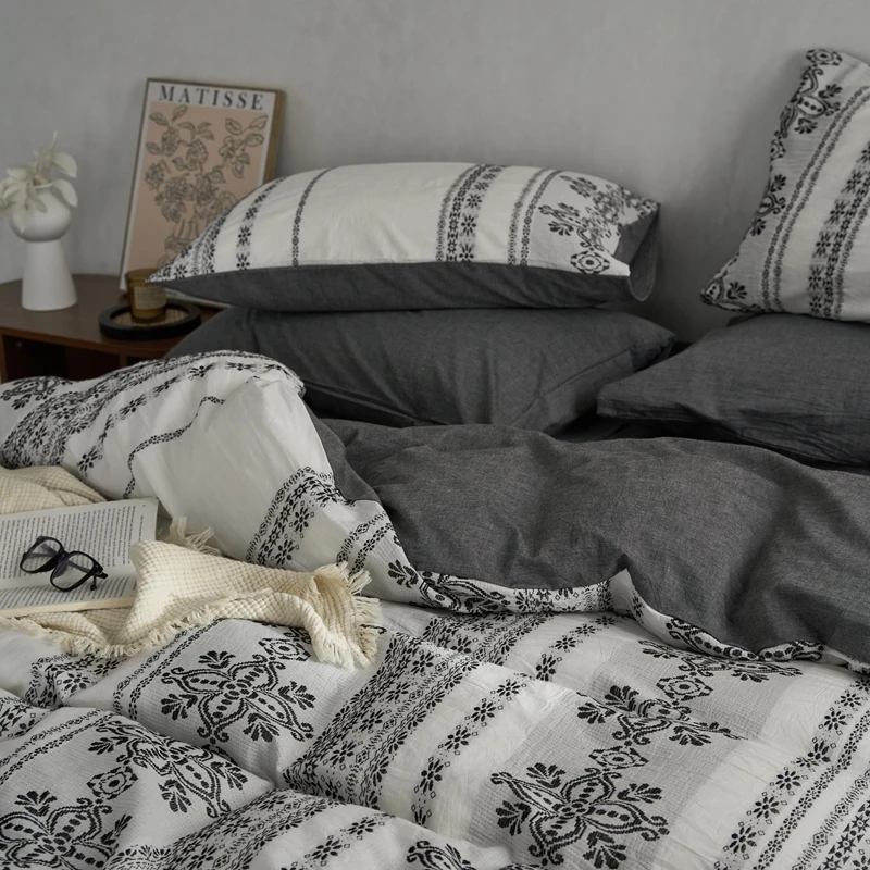 Waliicorners 4Pcs Bedding Set Nordic Double Quilt Cover Set Bed Linen Fitted Sheet Pillow New Bohemian Jacquard Washed Cotton 22 S8bc3a92221e64f27b38399b84b006374c