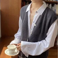Camere Knitted V-Ne Vest Loose Women's Outerwear Spring Autumn Season Layering Woolen oulder Pad Jaet Commute Sle - Image 4