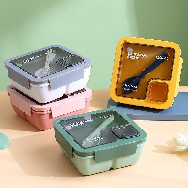 Bento lunch box 850ml/1100ml portable microwave with tableware for kids school office leakproof food storage