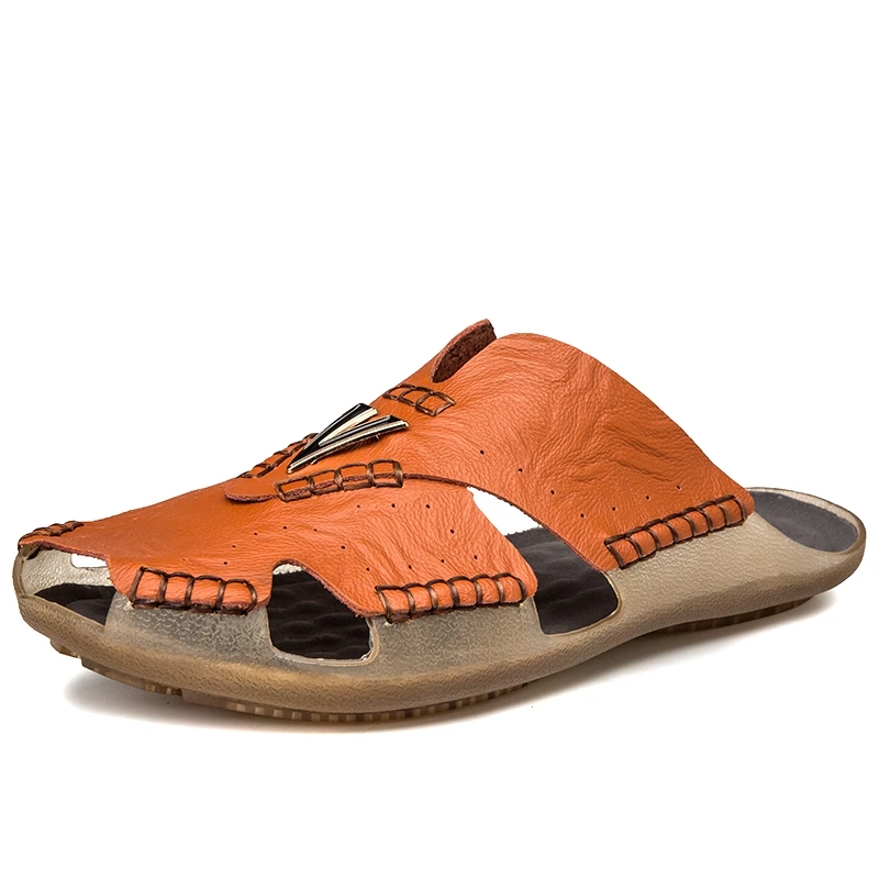 

Summer Sandals Men Leather Classic Roman Sandals 2021 Slipper Outdoor Sneaker Beach Rubber Flip Flops Men Water Trekking Sandals