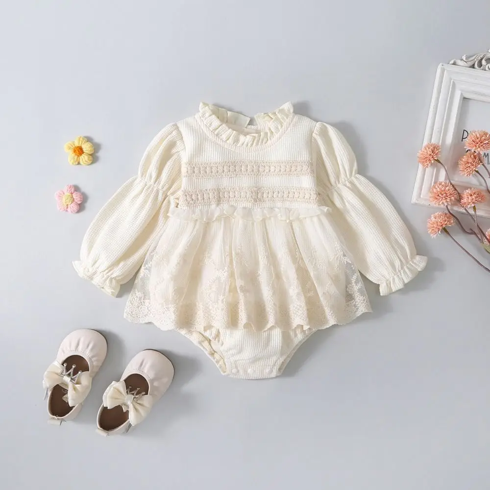 Soft Lace Ruffle Baby Jumper Dress Bodysuit Fluffly Toddle Jumpsuit Infant Romper Sweet Newborn Shorts Climb Suit Baby