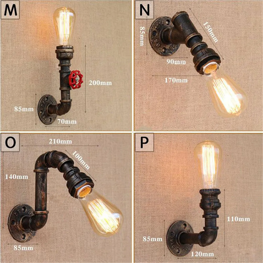 LED Wall Lamp Wall Light Loft Industrial Wall Light Iron Rust Water Pipe Retro Wall Lamp Vintage E27 Sconce Lights Home Lighting Fixtures Lustres Luz