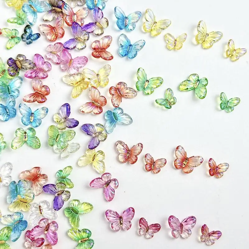 3D 그라데이션 컬러 나비 네일 아트 장식, 투명 오로라 시리즈, 송진 동물 네일 참 액세서리, DIY 매니큐어