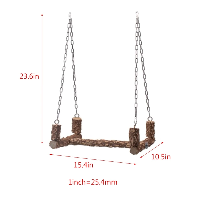 Bird Swing for Cage 15 Inches Parrot Perch Natural Wood Bird Toy Parakeet Chew Toys for Large Birds Macaws Cockatiels