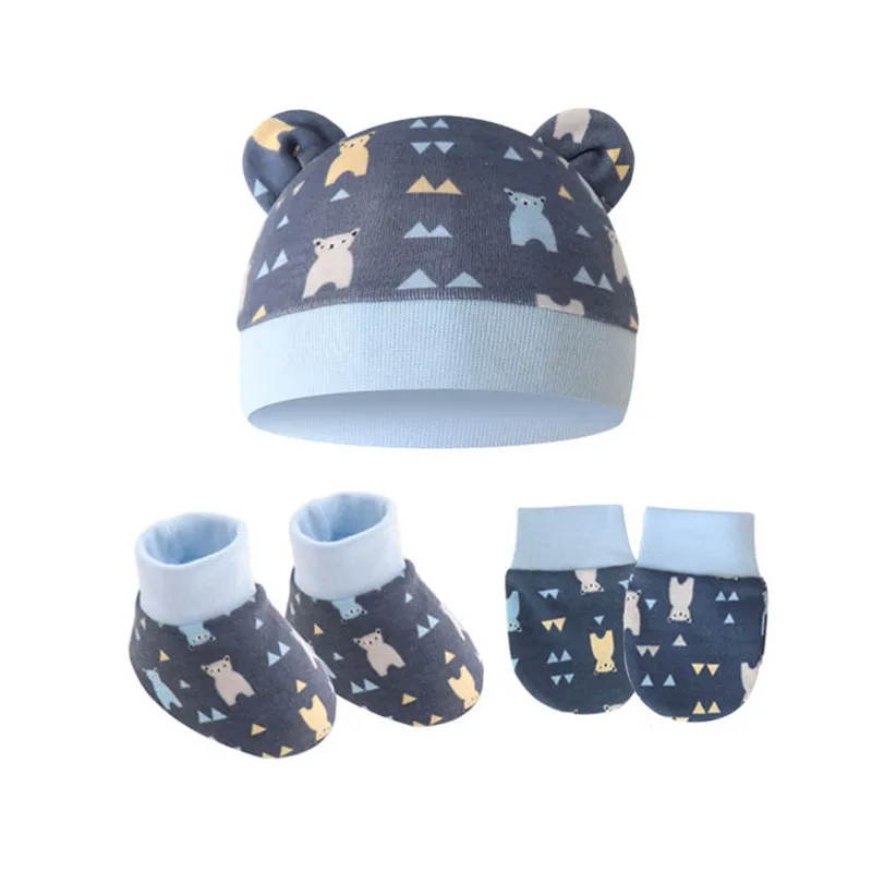 3pcs Cotton Baby Beanie for Newborn Baby Bonnet Gloves Socks Set Baby Hat for Girl Boy New Born Gift