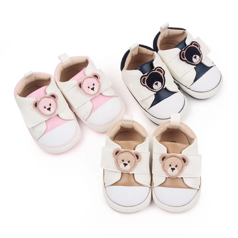 Infant Baby Shoes First Walkers Cute Cartoon Bear Head Pattern Non-Slip Shoes Adorable Baby Booties for Home/Outdoors