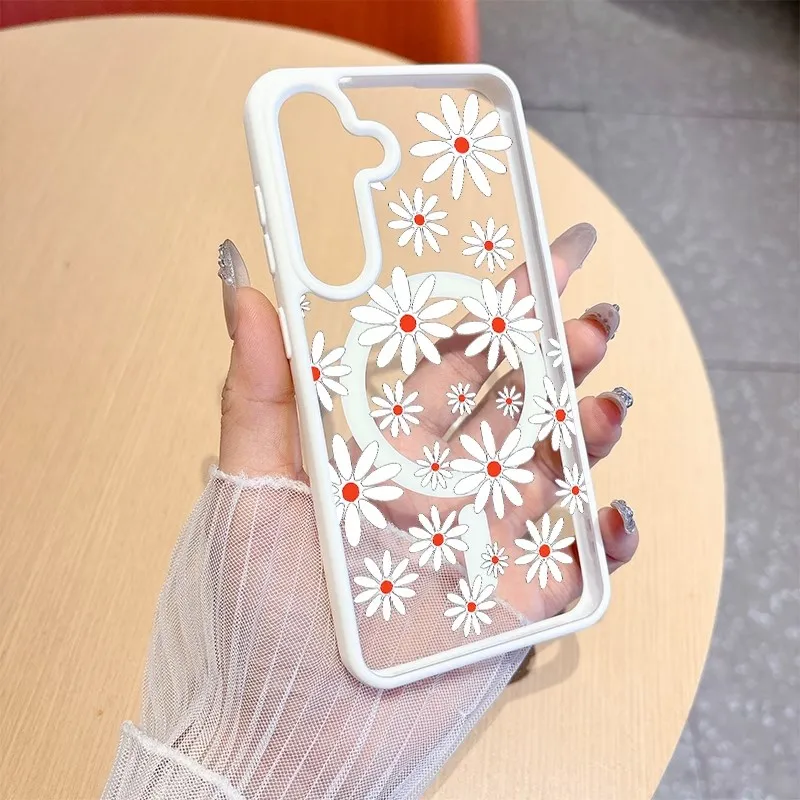 Magnetic Floral Print Shockproof Phone Case with Clear Hybrid Design