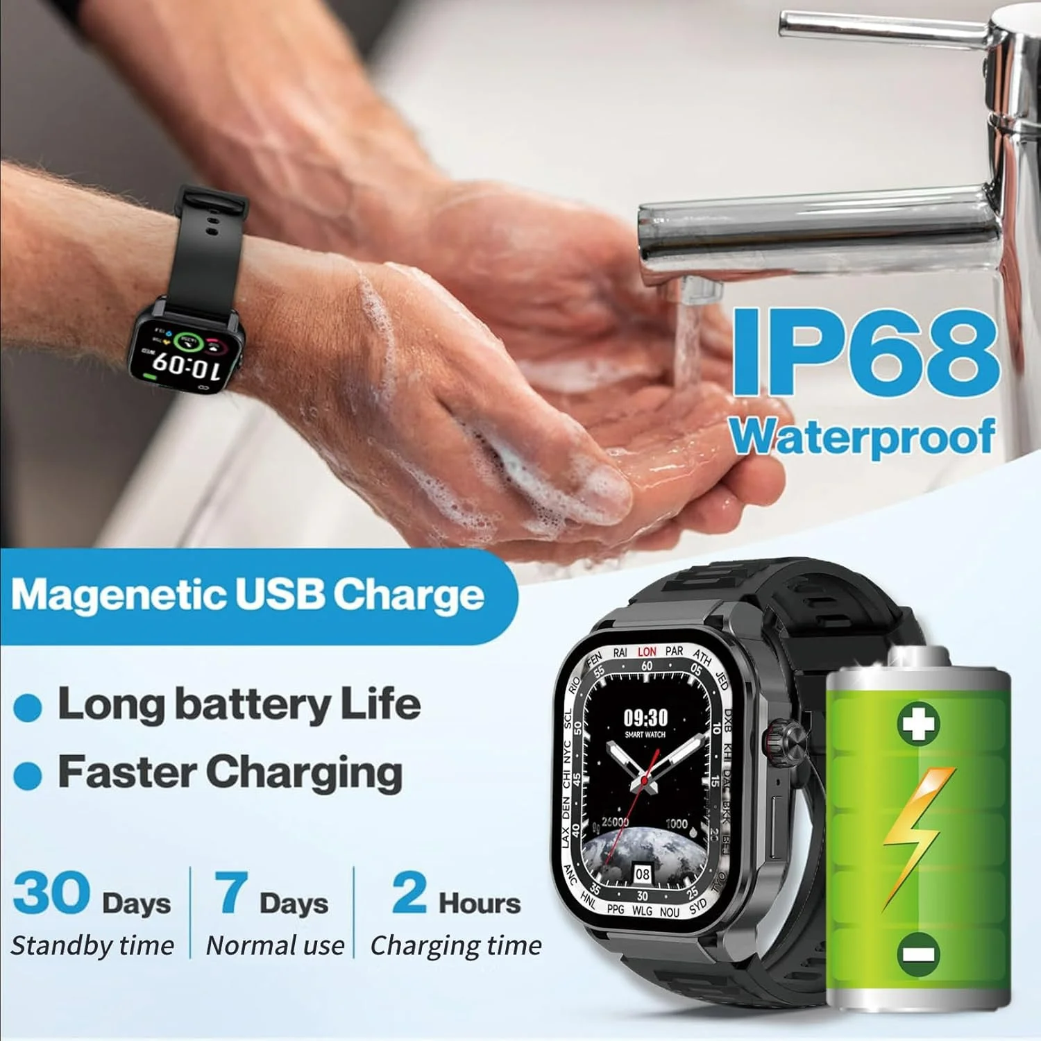2.06" Touch Screen Smart Watch for Man/Women Activity Fitness with Heart Rate/Blood Pressure/sleep Monitor Bluetooth IP67 Wate
