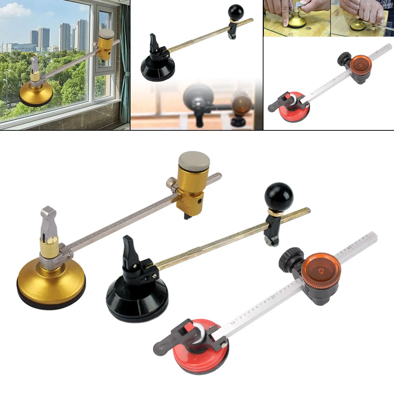 Circular Glass Cutter, Glass Cutting Tool Hand Tool with Suction Cup Compasses Type for Garden, Tiles, Mosaic, Glass Supplies 4