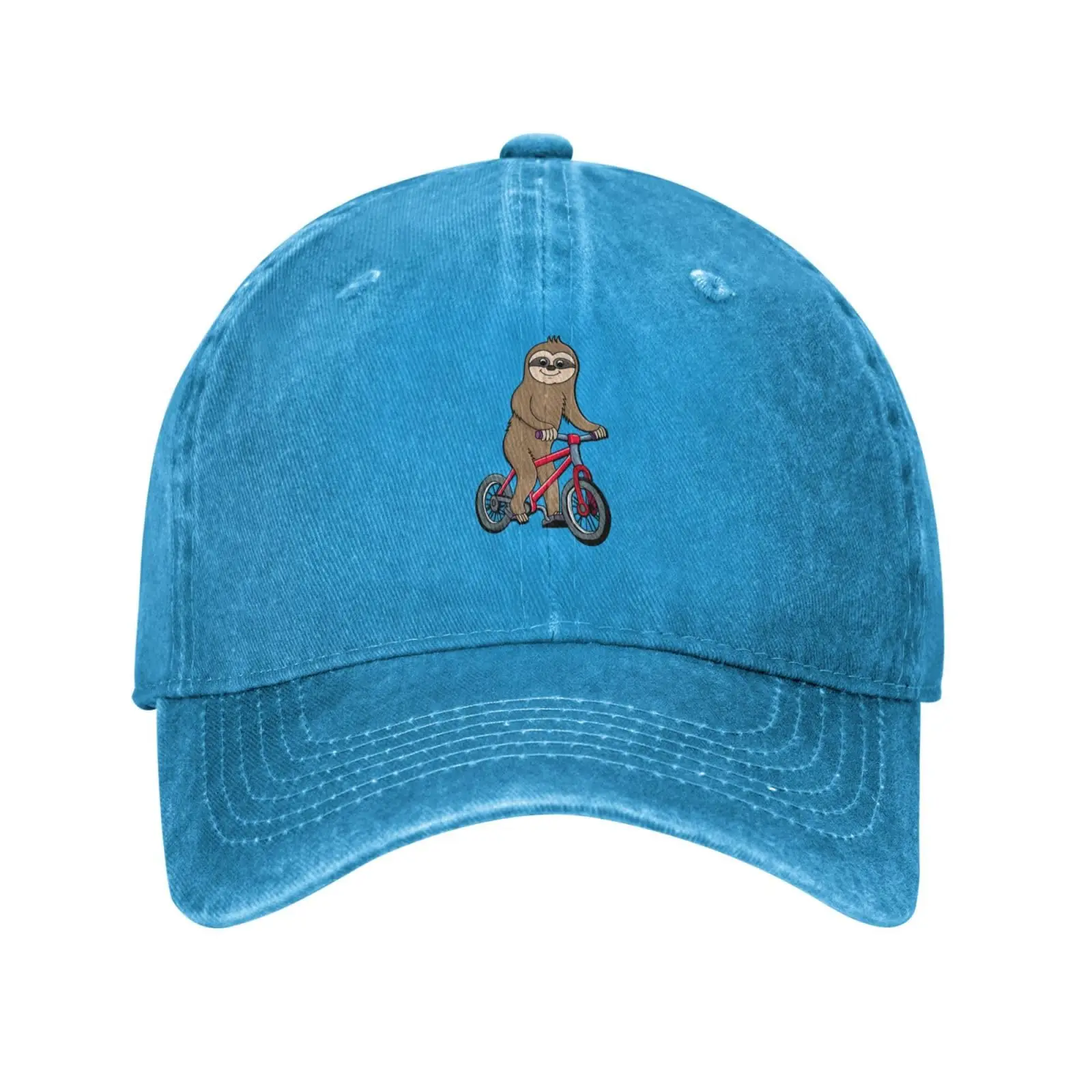 Cute Sloth Riding A Bike Baseball Cap for Men Women Vintage Trucker Hat Golf Hats Dad Hat Blue