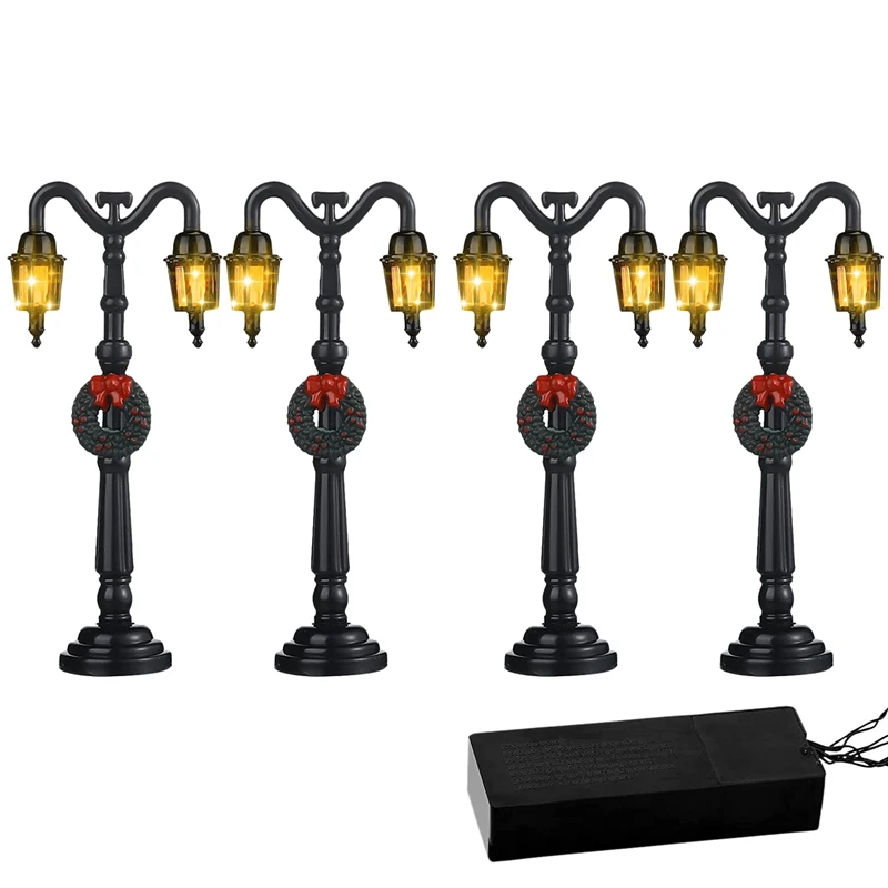 

4Pcs Mini Christmas Lamp Post Village Fairy Lamp Train Lantern Miniature Street Lamp For Dollhouse Village Accessories