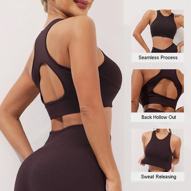Women Sports Bra Shockproof Gathered Push Up Yoga Bra Fitness Underwear Crop Top Gym Workout Bralette Fixed Cups Vest Yoga Top 2