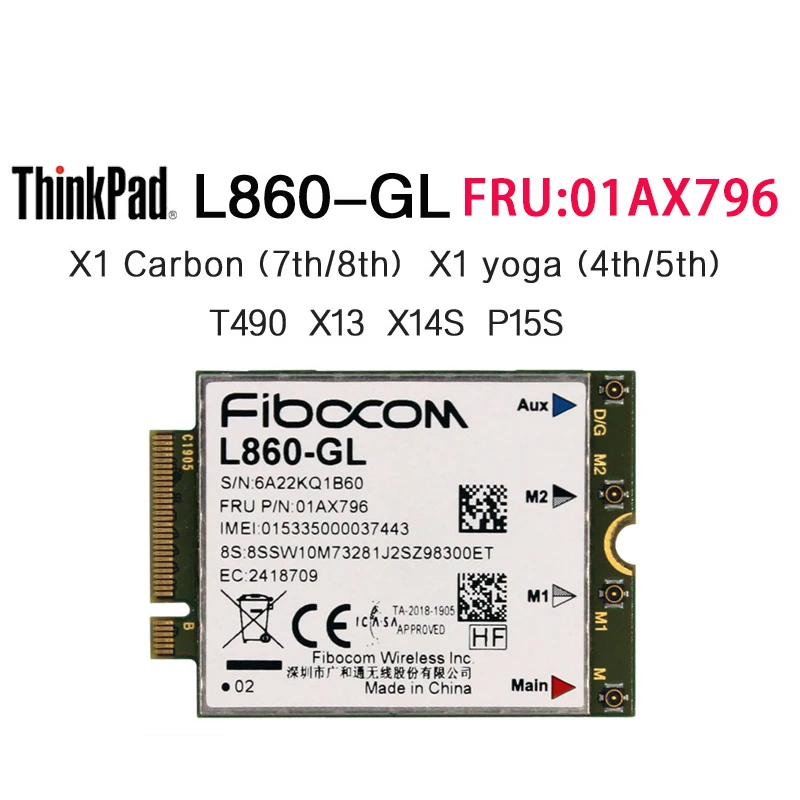 

Ноутбук Fibocom L860-GL FRU 01AX796 LTE CAT16, глобальная версия для Thinkpad x1 Carbon 7th 8th Yoga 4th 5th P14S X13 P15S T490 T14S