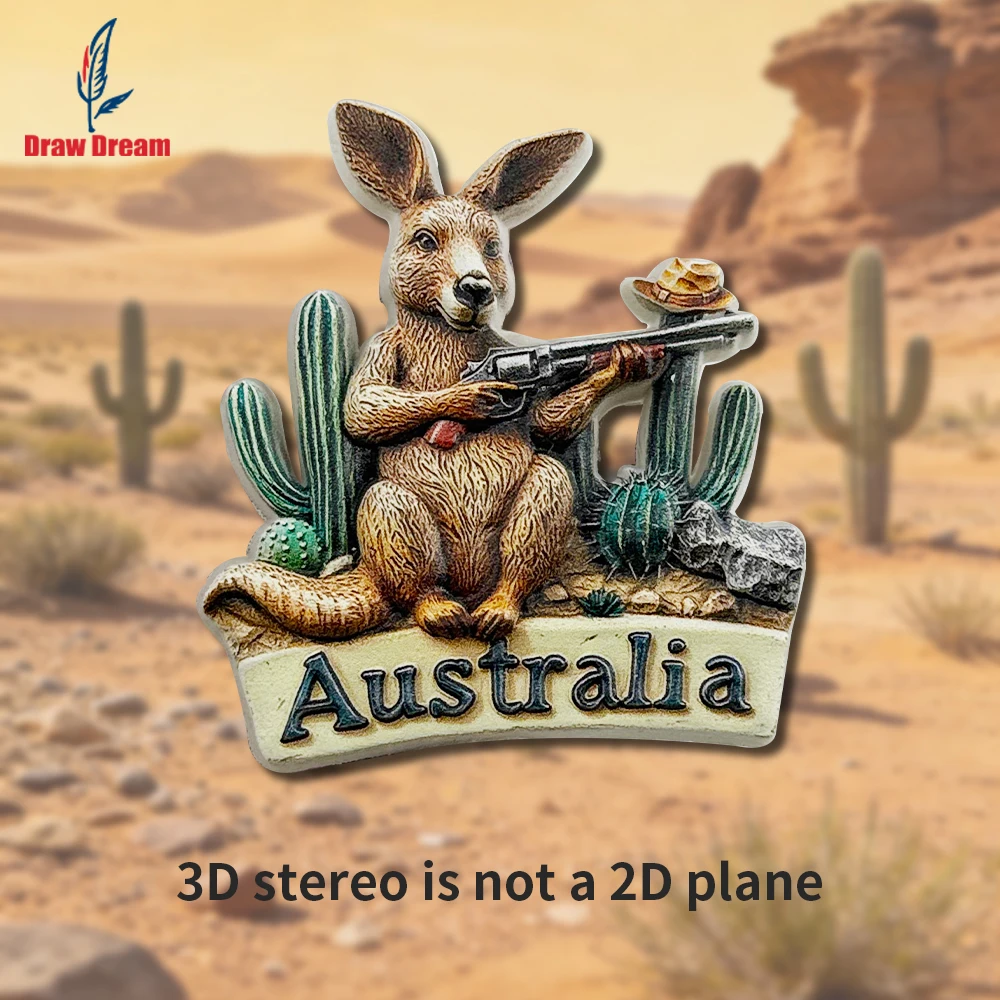 Australian Gun-Emblazoned Kangaroo 3D Refrigerator Magnet - Unique Travel Souvenir and Home Decor Item