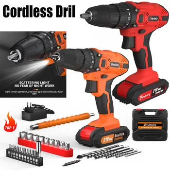 DayPlus 21V Cordless Power Drill, 3/8" Handheld Screwdriver Drill Set with 25+1 Torque Setting,1.5AH Li-ion Battery&Fast Charger