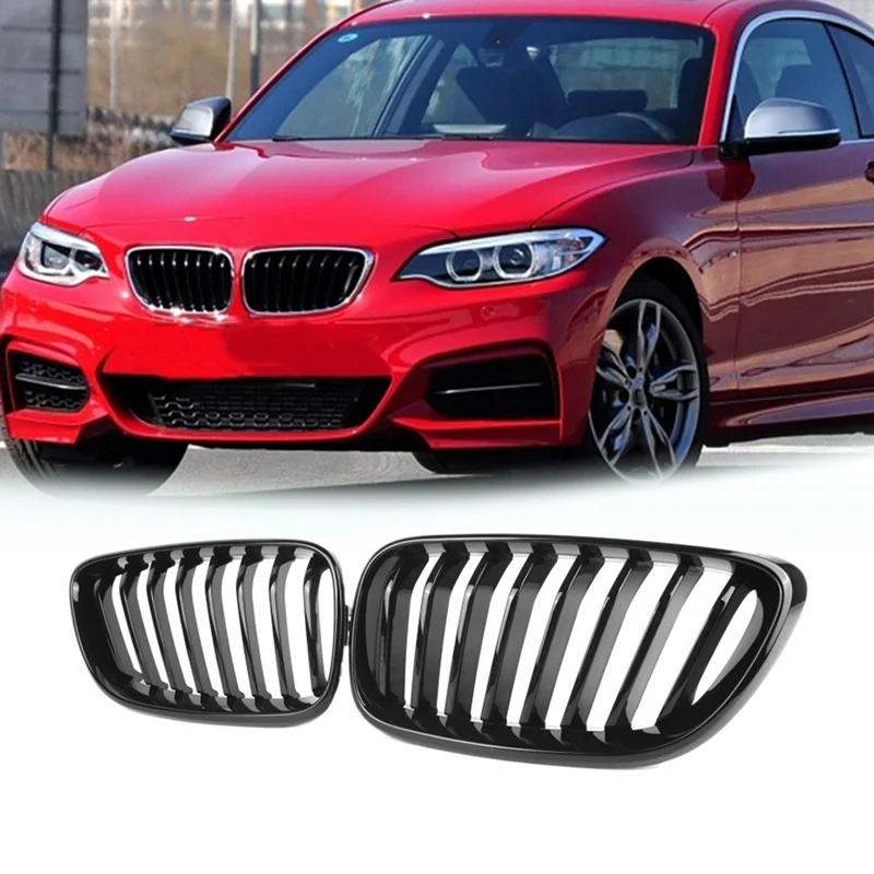 

2Pcs Car Grille Fit For-BMW 2 Series F22 F23 M235 2014 2015 2016 2017 2018 Bright Black