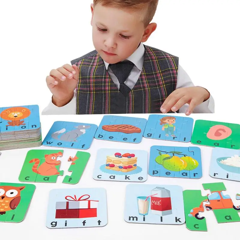 

Wooden English Learning Card Montessori Toy Educational Puzzle Game Flashcards Smooth English Words Learning Cards Exquisite