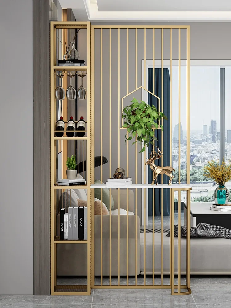 Simple home screen door rack partition living room metal wine cabinet stainless steel baffle grille