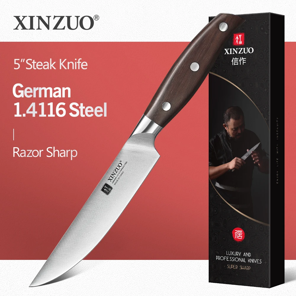 XINZUO Set Cuchillos de Carne 4 Piezas Acero Inoxidable Alemán