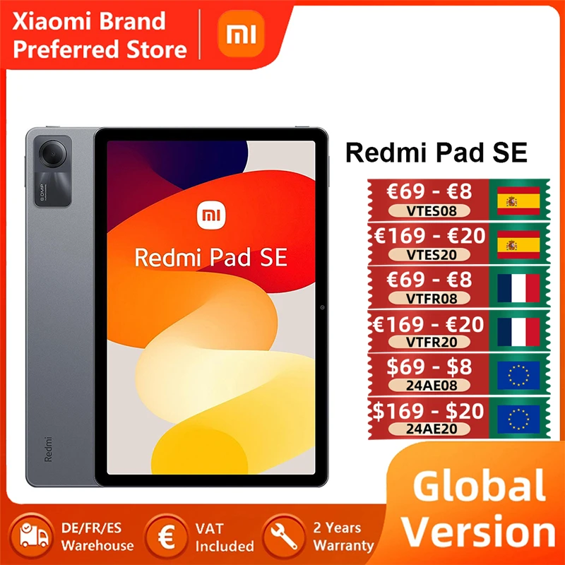 Versione Globale Xiaomi Redmi Pad Se 128Gb Mi Tablet Snapdragon 680 90Hz 11 "Display Fhd 8000Mah Batteria 8Mp Fotocamera Principale