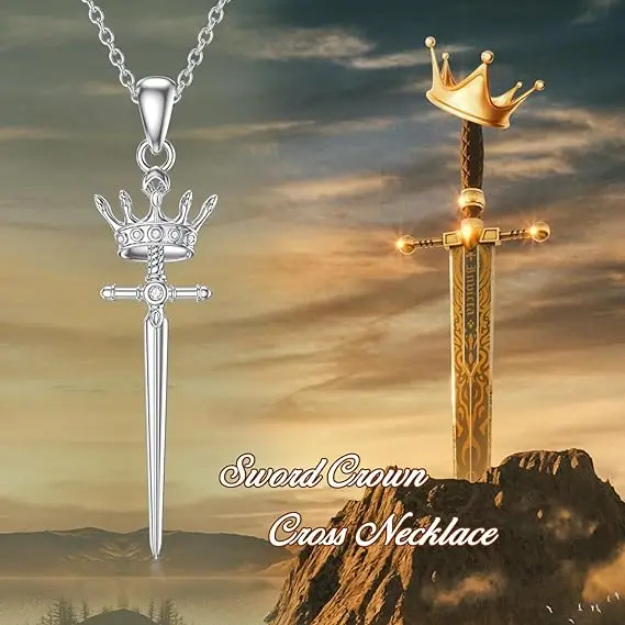 

Stylish and Handsome Crown Sword Pendant Necklace Is Simple and Versatile, A Perfect Gift for Family and Friends