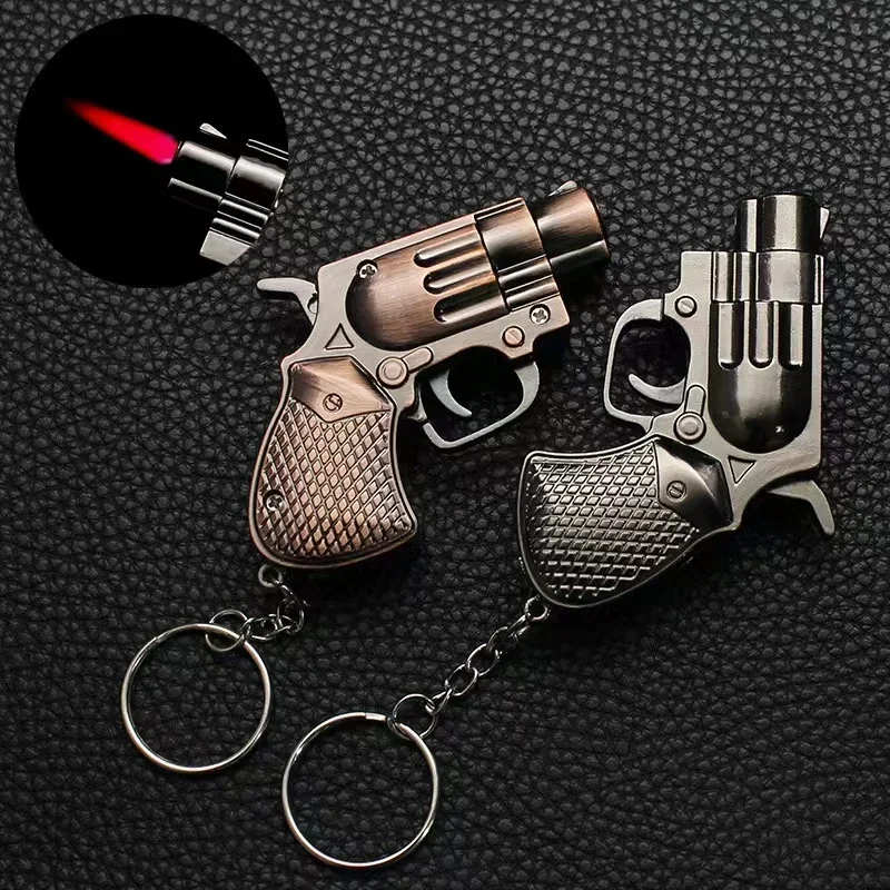 

2024 Mini Butane Gas Inflatable Windproof Direct Injection Lighter Metal Peculiar Small Gun Key Chain Pendant Lighter