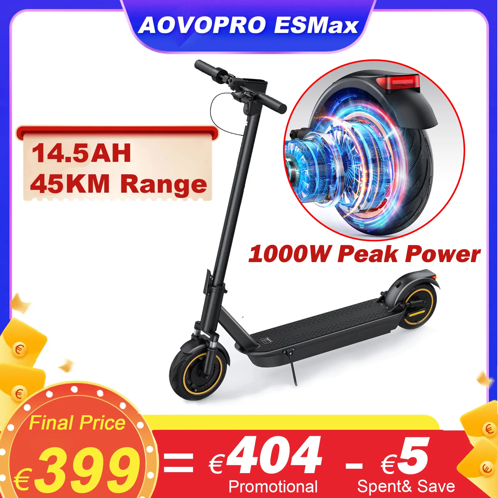 Aovopro Esmax 14.5Ah Scooter Elettrico 35 Km/H 1000W Smart Adult Electric Kick Scooter Escooter Pieghevole Da 10 Pollici Con Portata Massima Di 45Km