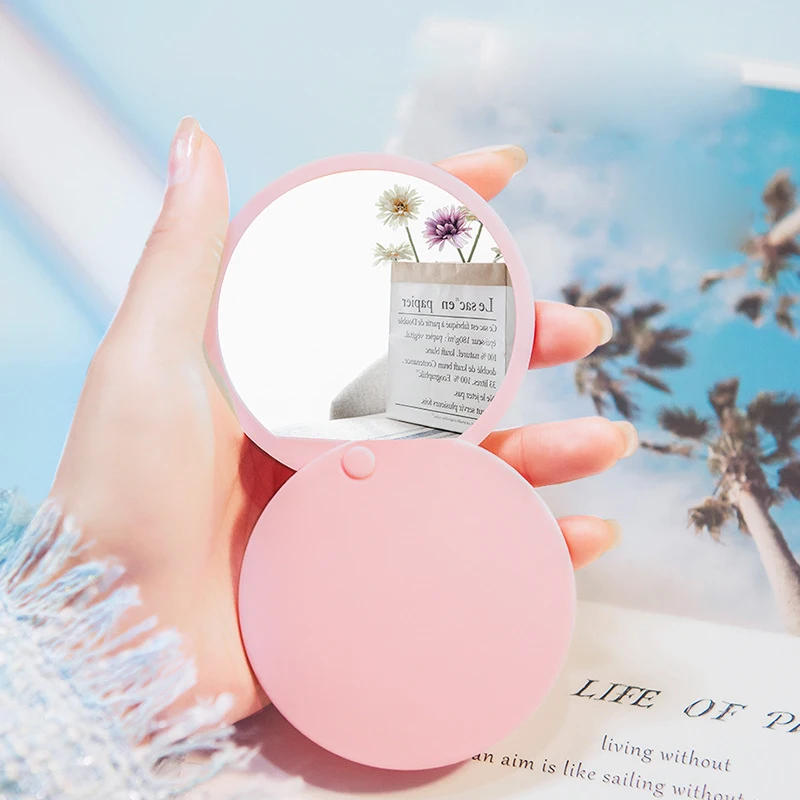 Round Pocket Folding Makeup Mirror Mini Portable Rotating Sliding