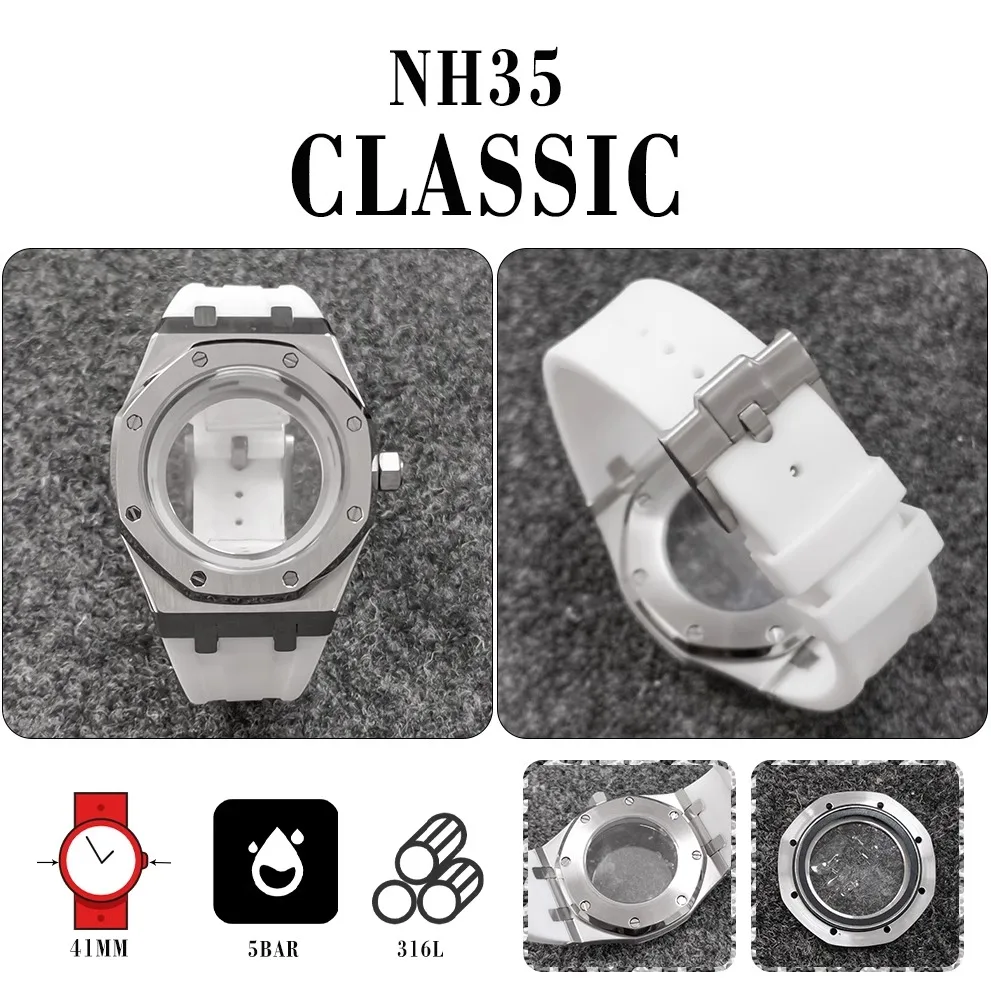 

Watch accessories: 41mm case + rubber strap, sapphire glass, suitable for NH35/NH36/4R/7S movements