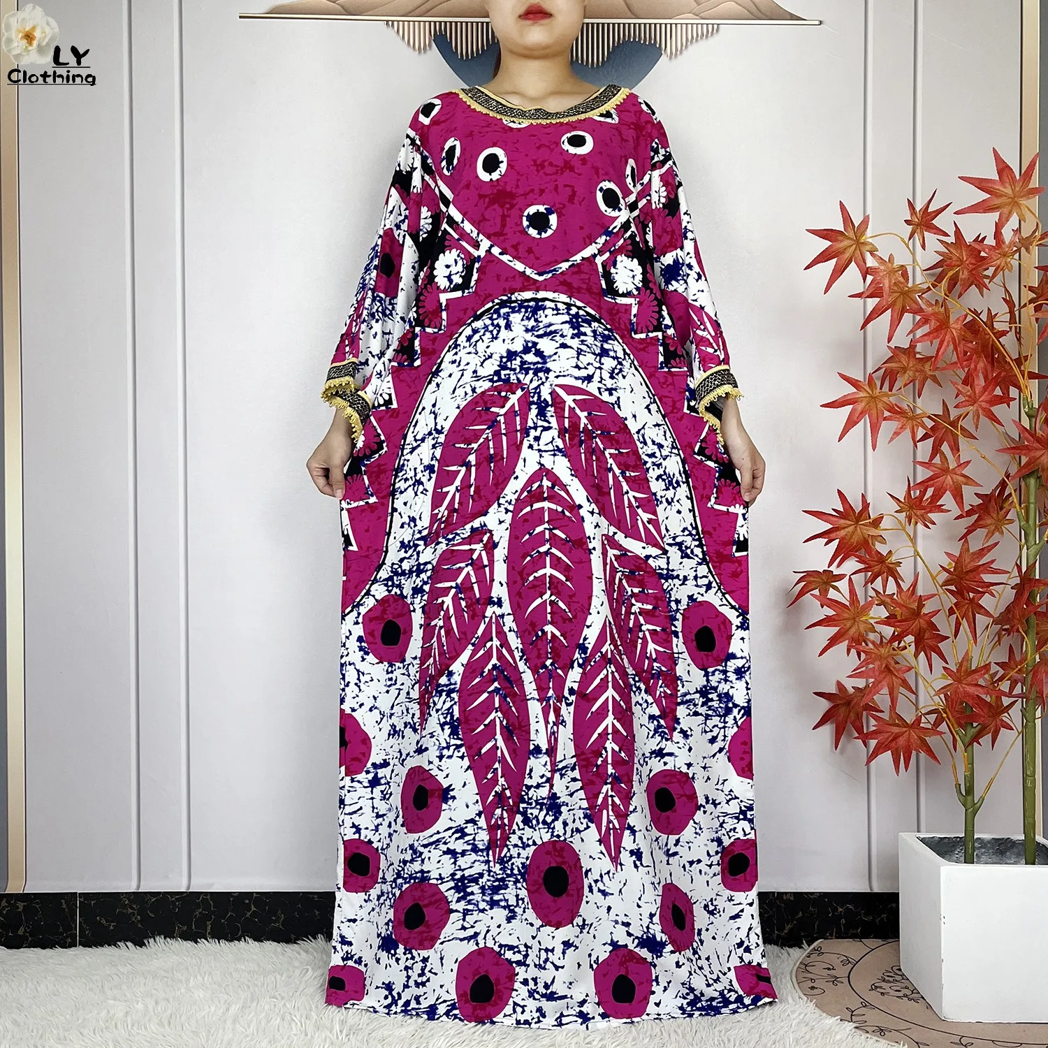 New Hot Selling Short Sleeve Dress African Woman Dashiki Cotton Floral Print Long Dress Islam Lady Maxi Summer Loose Abaya Robe, view 3