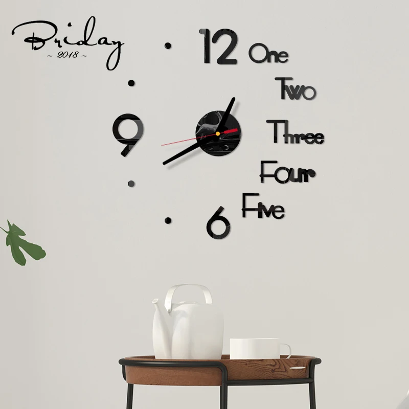 Creative 3D Acrylic Mirror Stickers Wall Clock DIY Digital Clock Quartz Needle Horloge Modern Design Living Room Home Decor digital clock wall clock wall clock sticker