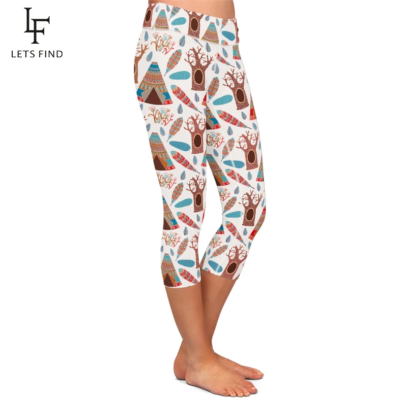 LETSFIND 2019 Summer Style 3D Tent Digital Printing High Waist Women Capri Leggings Comfortable and Soft   Legggings
