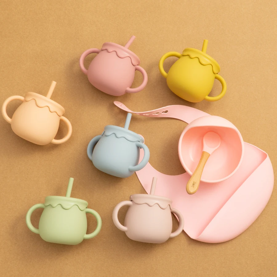 Cartoon Cute Silicone Straw Cup Children's Drinking Cup Snack Cup 2-in-1 Food Storage Box with Handle Feeding Water Cup BPA Free - Image 2