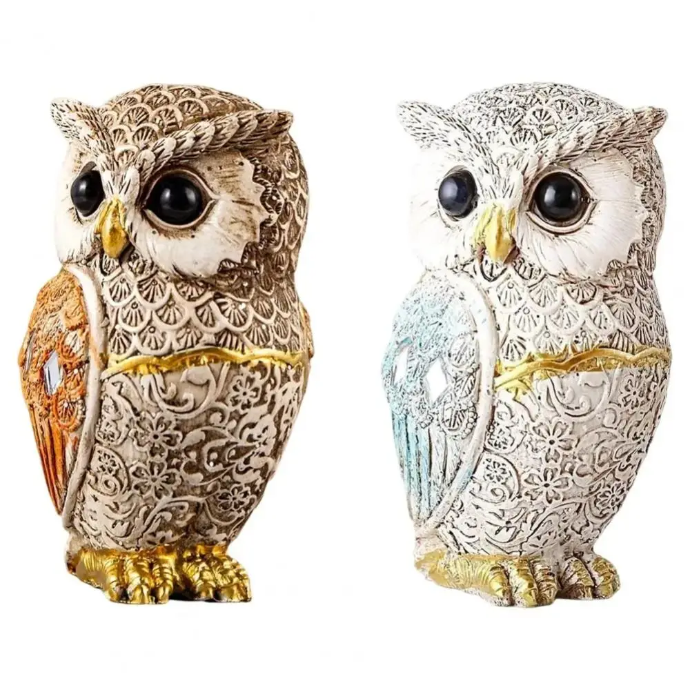 Crafts Resin Owl Statue Cute Retro Bird Miniature Figurine Vivid Desktop Ornament Home