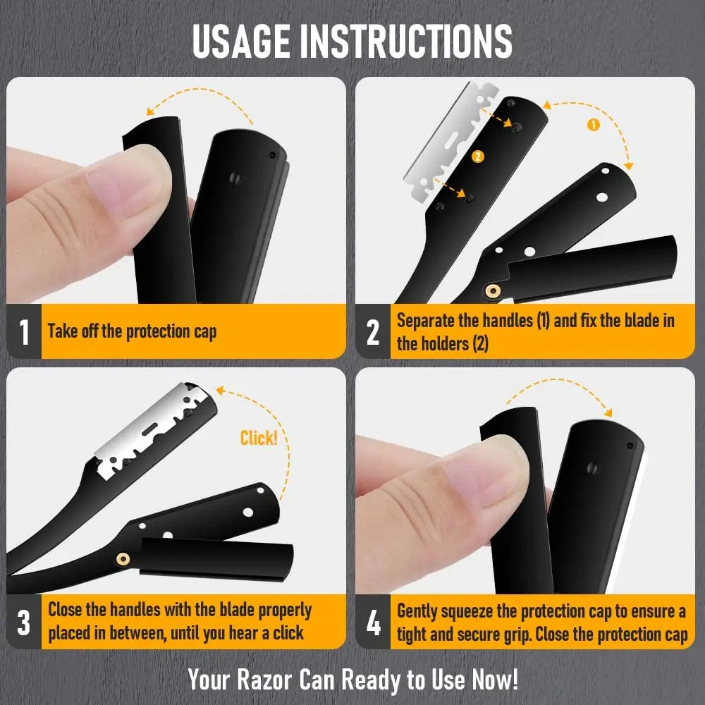 （ 1 Holder+10/20 Blades ）Straight shaver arm, men's folding manual shaver, men's shaver, razor sharp blade barber shop razor 4