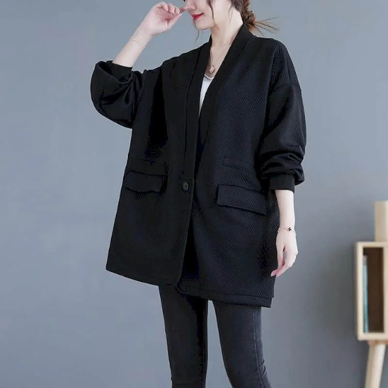 

Women Blazers and Jackets Long Sleeved Casual V-neck Korean Style Vintage Oversized Workwear Single Button Coats Women Clothing
