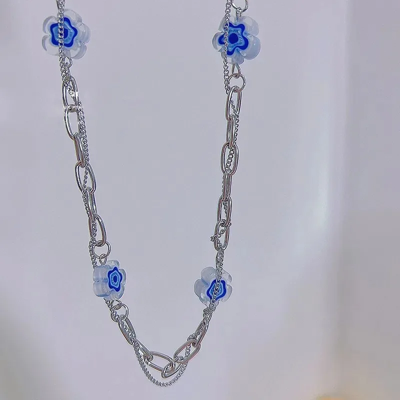 Boho Blue Flower Stitching Women's Necklace Fashionable for Daily Casual Beach Party Chain Chain For Women Fashion Jewelry 2023