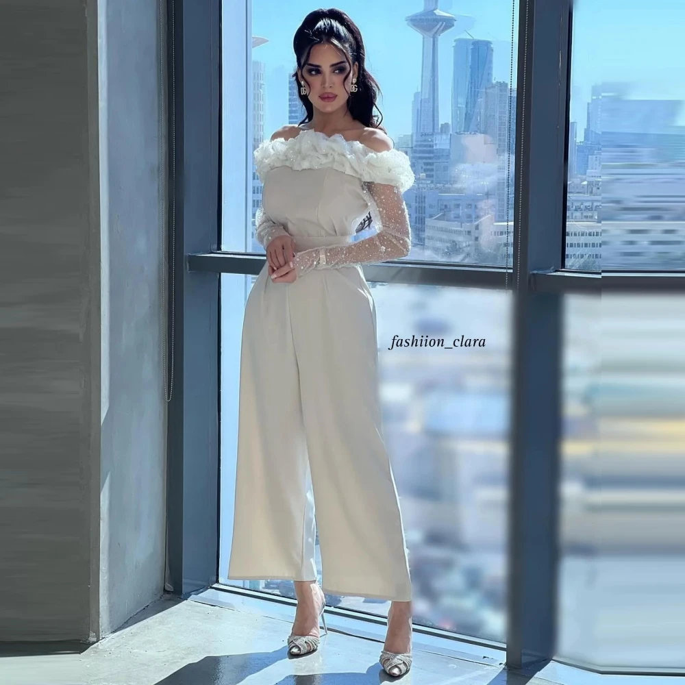 

Элегантный вечерний комбинезон Qcenkern с открытыми плечами, официальное атласное платье из Саудовской Аравии с блестками, женское платье для вечеринки 2023