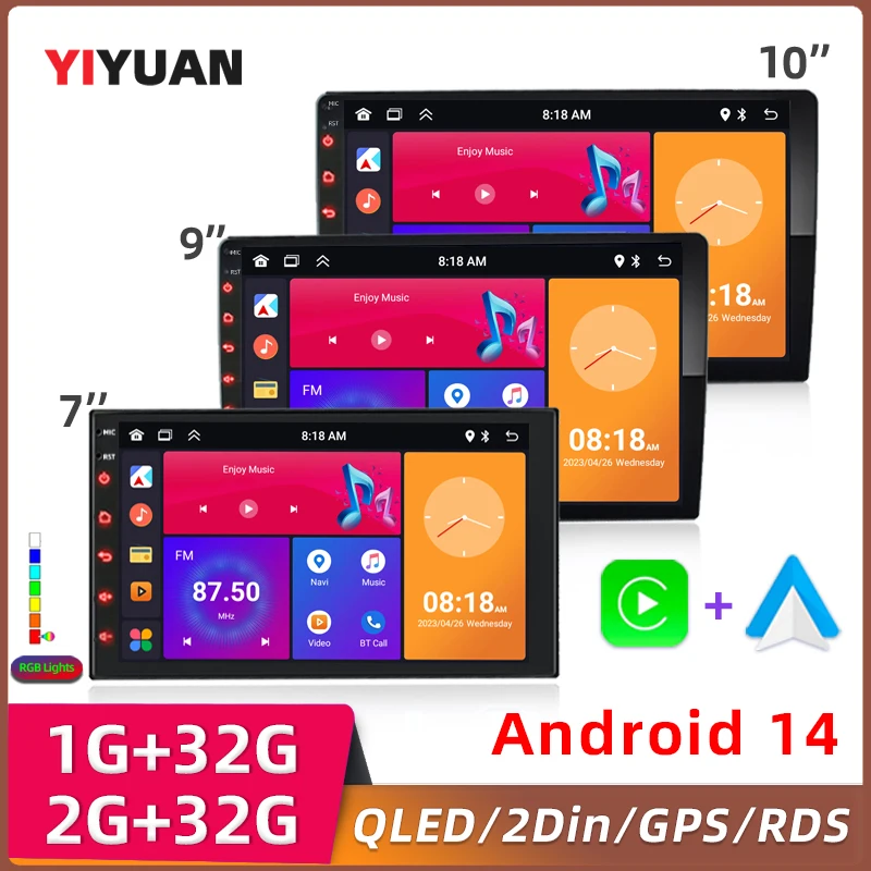 Car multimedia player Car radio Wireless carplay Wireless carplay adapter Smart carplay box Android 14 Car GPS multimedia radio carplay Android auto 2DIN Universal 7/9/10 inch video player DSP RDS 2G 4G 64G