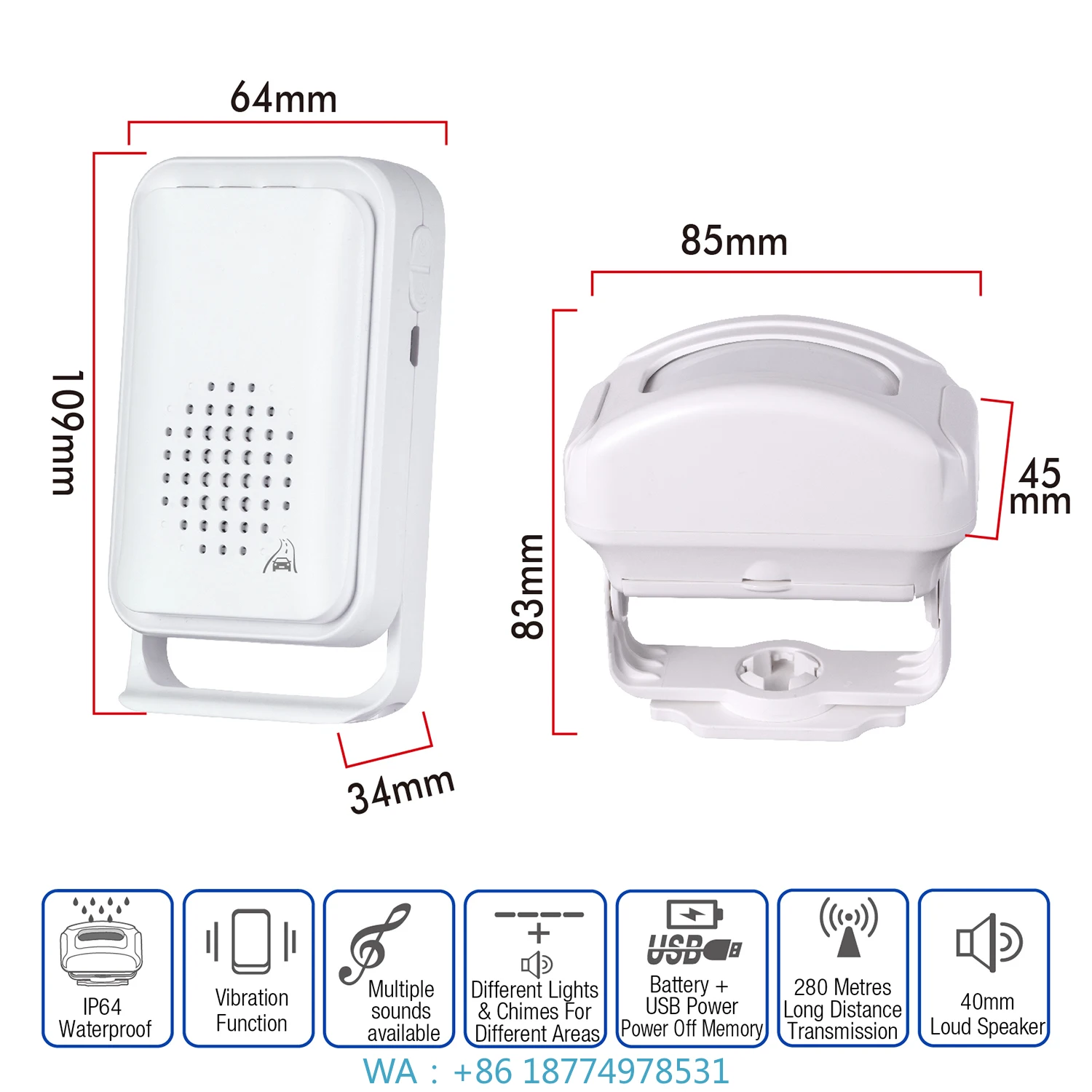 Wireless Doorbell Visitor Chimes Home Security Driveway Alarm920FT Infrared and Radar Dual Detection PIR  Motion Sensor