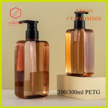 10/20 ชิ้น 200ml 300ml Amber PETG ขวดปั๊มพลาสติกสีน้ําตาลครีมแชมพูคอนเทนเนอร์เครื่องสําอางค์เติม 1